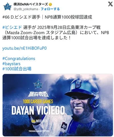 【？報】DeNAビシエド、1000投球回の剛腕投手だったｗｗｗ