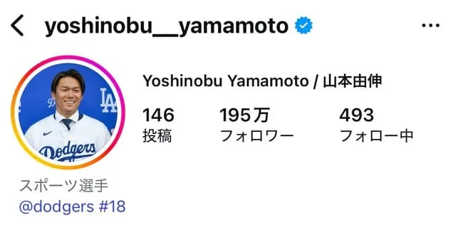 【悲報】インスタフォロワー山本由伸195万、香川真司175万(日本人サッカー選手最多)←これｗｗｗ