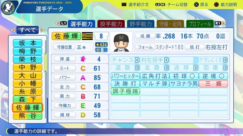 パワプロ2025の佐藤輝明さん、条件が揃えばパワー100を超える模様wwwwww