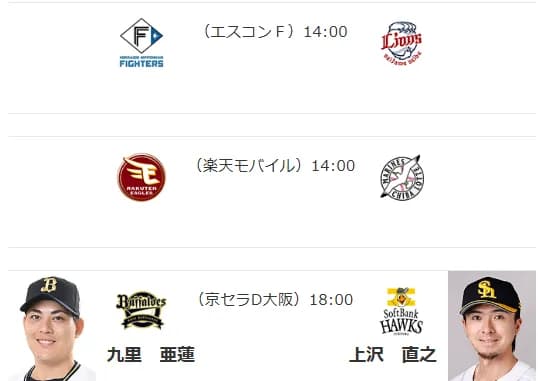 9/13(土)予告先発 九里亜蓮×上沢直之