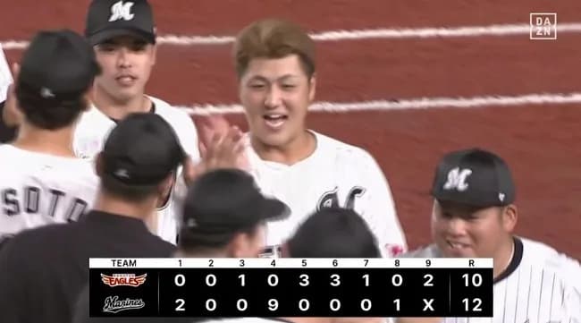 【ロッテ対楽天19回戦】ロッテが１２－１０で楽天に勝利し８月初めてのカード勝ち越し！山口パ記録に並ぶ史上１５人目の４打席連発！吉川プロ初先発初勝利！