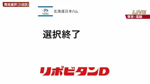 日本ハム、育成指名は3巡で終了