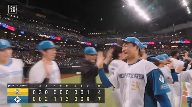 【日本ハム対ソフトバンク23回戦】日本ハムが７－４でソフトバンクに勝利し連敗３でストップ！鷹と３差！モイネロから今川１号V弾＆山縣２連発！伊藤７回125球３失点熱投１４勝目！