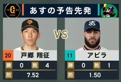 今日のプロ野球　戸郷VSヤクルト打線
