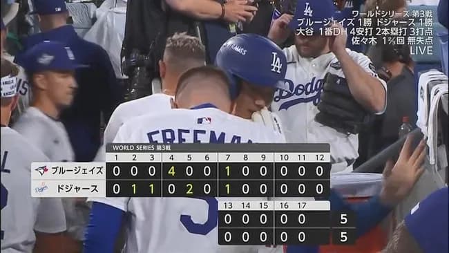 【WS第3戦】ドジャースVSブルージェイズ、ついに延長18回突入 2018年ド軍VSレッドソックス第３戦に並ぶWS最長タイ