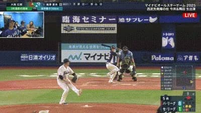 【オールスター2025第2戦】パ・リーグ、1アウト二塁から滝澤のタイムリー1点追加！でリードを8点に広げる！！！！！！！！