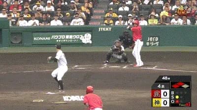 【阪神対広島9回戦】広島、4回表１アウト二三塁から末包の犠牲フライで１点先制！！！！！