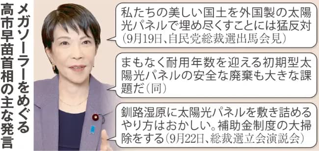 【朗報】高市早苗「ニッポンの美しい国土が外国製のソーラーパネルで覆われている」太陽光発電規制へ