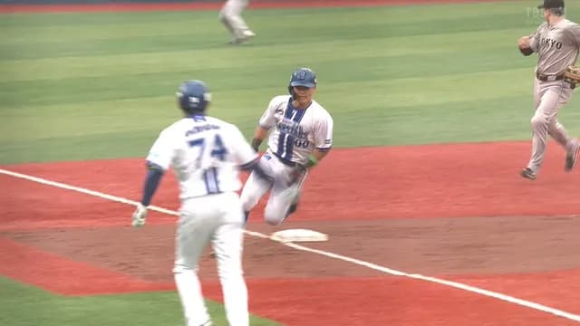 丸の肩ｗ　弱々しいバックホームで生還される