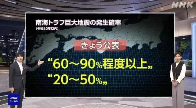 地震調査委員会「南海トラフ地震発生確率は80%から60%～90%または20%～50%に修正する」