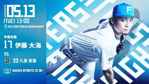 伊藤大海 5月13日のオリックス戦 予告先発！ 13:00～