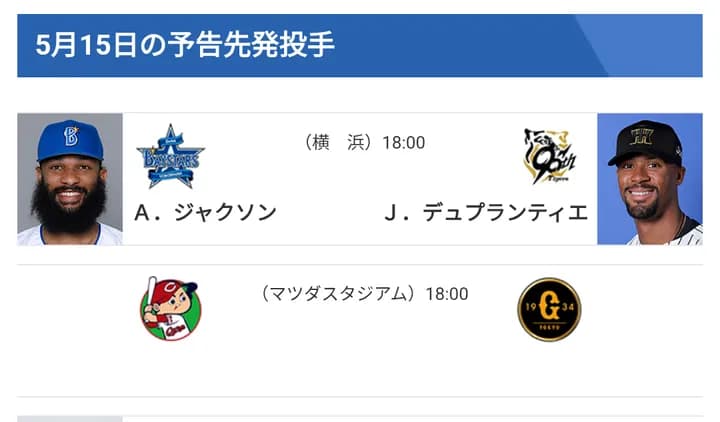 【5/15(木)の予告先発】ジャクソン(De)×デュプランティエ(T)