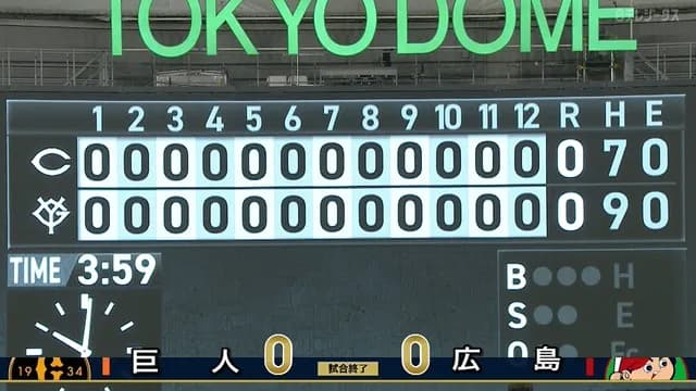 巨人00000001000000000000 広島000000000000000000000