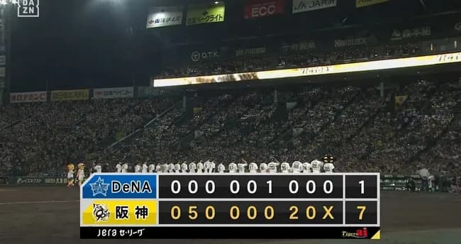 阪神連勝で独走態勢がっちりキープ 貯金は今季最多20 DeNAは自力V可能性消滅