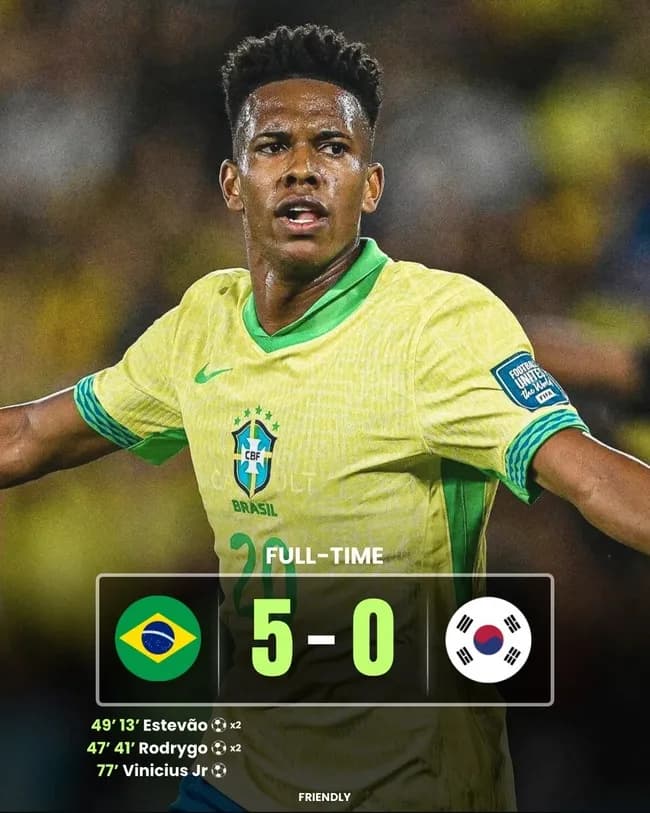 サッカーブラジル代表、韓国に5-0で完全勝利に圧倒的な強さを見せつける