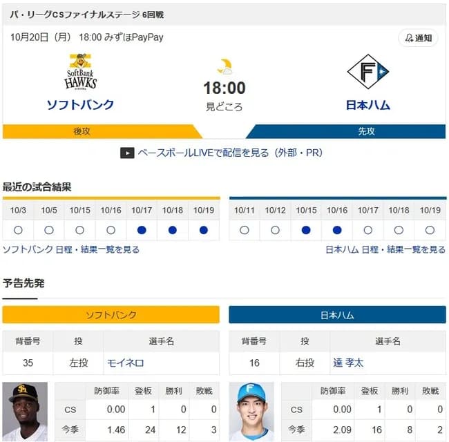 今日のソフトバンクvs日ハム戦で起こりそうなこと