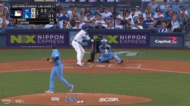 【WS第4戦】大谷翔平 第1打席は四球 WS第2戦から11打席連続出塁 歴史的死闘から17時間後に二刀流出場