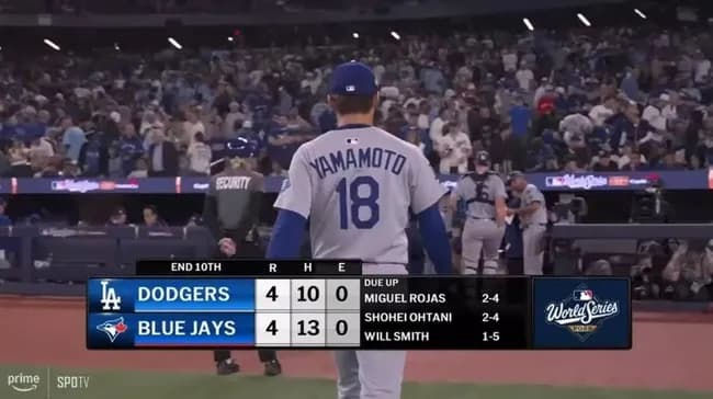 【WS第7戦】ドジャース・山本由伸、イニング跨ぎも延長10回を三者凡退に抑える!!!!!!!!!!!!