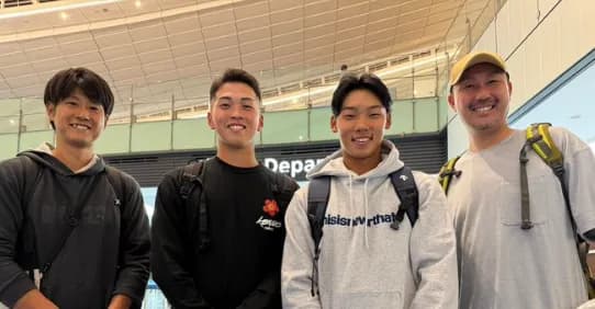 DeNA吉岡選手、田内選手、平田アナリスト、牛田広報がドバイ開催のベースボール・ユナイテッド参加に向けて日本を出発!