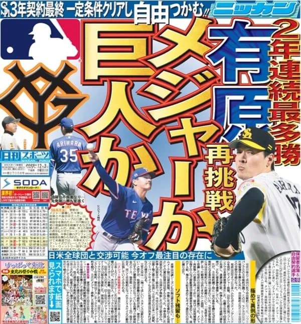 自由契約を掴んだ有原、メジャーか巨人か?