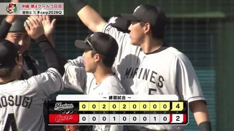 2月18日 広島2-4ロッテ 新戦力・井上が特大の一発!投手8人によるリレーで自責1に抑え引き分け挟んで3連勝!