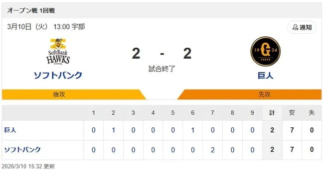 【対ソフトバンクオープン戦】巨人ファン集合【引き分け】