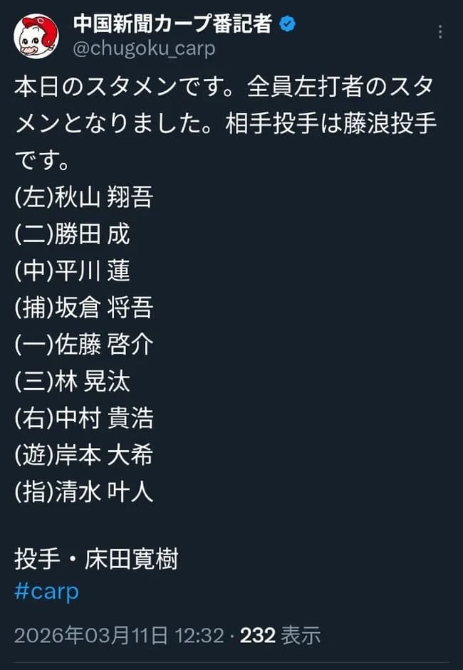 【悲報】広島カープさん、オープン戦でも徹底した藤浪対策をしてしまう