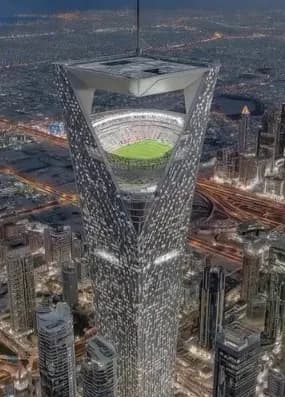 【画像】2032年サウジアラビアに完成予定の天空サッカースタジアムがマジ凄すぎるwwwwwwwwww