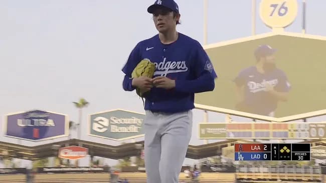 ドジャース佐々木朗希、初回1死も奪えず4失点で降板 押し出し2度含む4四死球