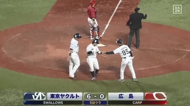 【ヤクルト対広島1回戦】ヤクルト・増田珠、広島・鈴木から今季第1号2ランホームラン!リードを6点に広げる!!!!!!!!!!