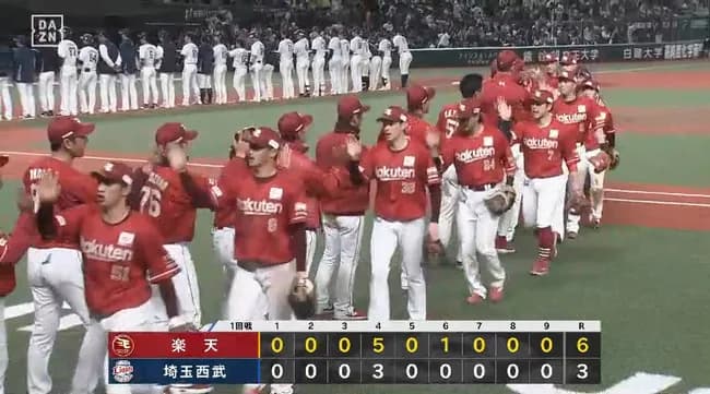 【西武対楽天1回戦】楽天が2連勝で最下位脱出!借金完済へリーチ 4回先頭から6連打で一挙5点 YG安田が先制三塁打 荘司康誠2勝目 西武は3連敗