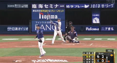 筒香嘉智 .476(21-10) 2本 5打点 OPS1.450