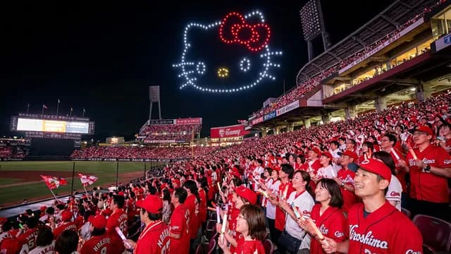 広島ズムスタに『ドローンのキティちゃん』出現!カープ×サンリオのコラボイベントの練習説