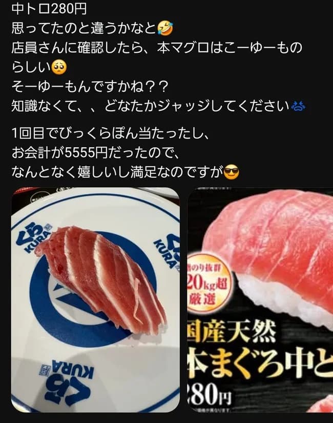 【画像】くら寿司の中トロ(1貫280円)wwwwwwwwwwww